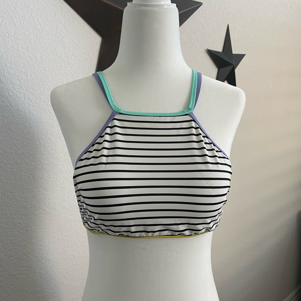 VS Striped Halter Cross-Back Bikini Top M